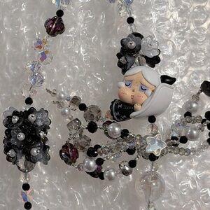 Crybaby Black and Silver Beaded purse strap with Figurine DIY NEW